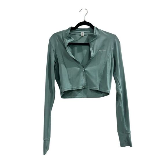Tops - Women's Cropped Zip-Up Track Jacket Green XL Activewear